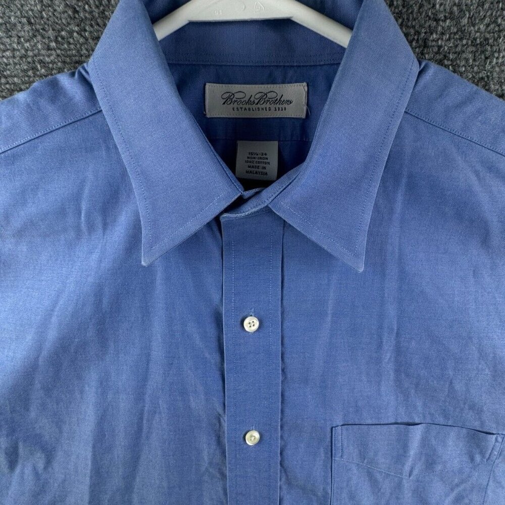 Brooks Brothers Cotton Long Sleeve Button Up Shirt Blue 15.5 34 Men Woven Point